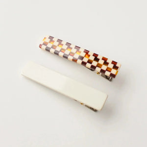 Femmes Hair Clip Set | Brown Checkered + Cream
