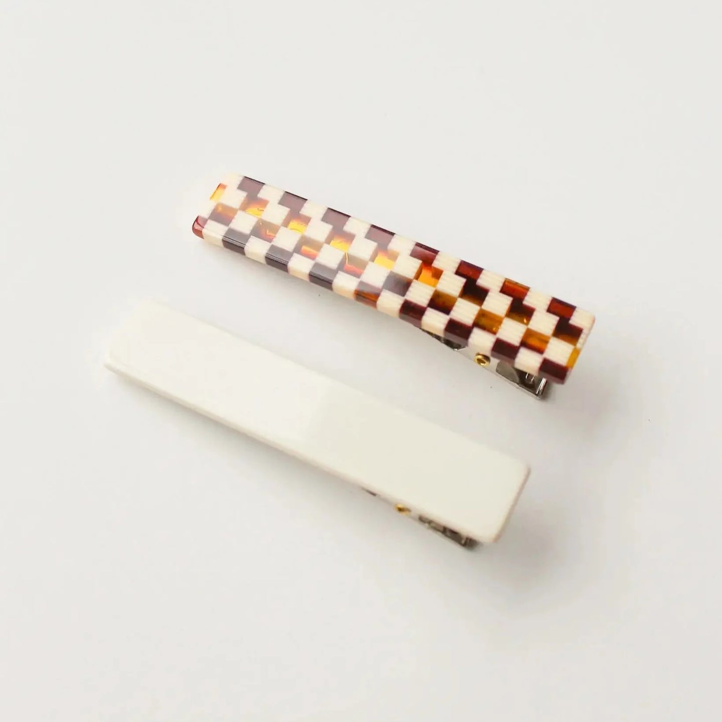 Femmes Hair Clip Set | Brown Checkered + Cream