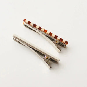 Femmes Hair Clip Set | Brown Checkered + Cream