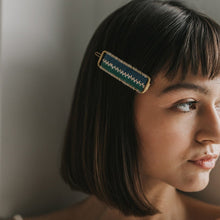 Load image into Gallery viewer, blue and green beaded barrette 
