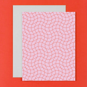 Wavy Grid Red & Pink Blank Pattern Card