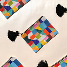 Load image into Gallery viewer, geometric patterned hand-beaded zippered clutch
